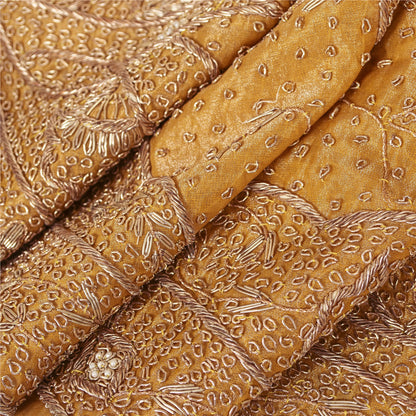 Sanskriti Vintage Golden Long Skirt Pure Tissue Silk Handmade Unstitched Lehenga
