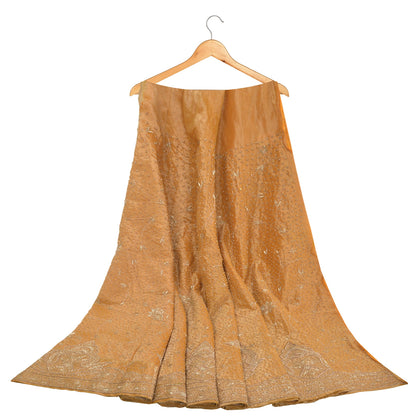 Sanskriti Vintage Golden Long Skirt Pure Tissue Silk Handmade Unstitched Lehenga