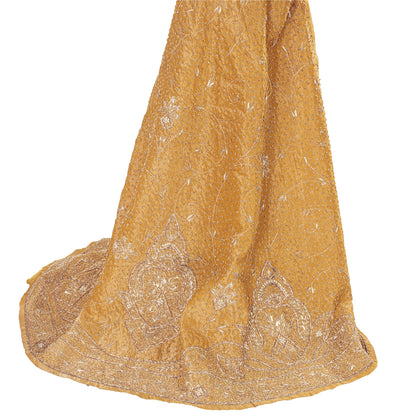 Sanskriti Vintage Golden Long Skirt Pure Tissue Silk Handmade Unstitched Lehenga