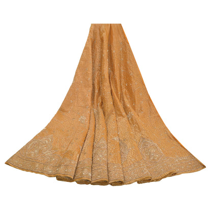 Sanskriti Vintage Golden Long Skirt Pure Tissue Silk Handmade Unstitched Lehenga