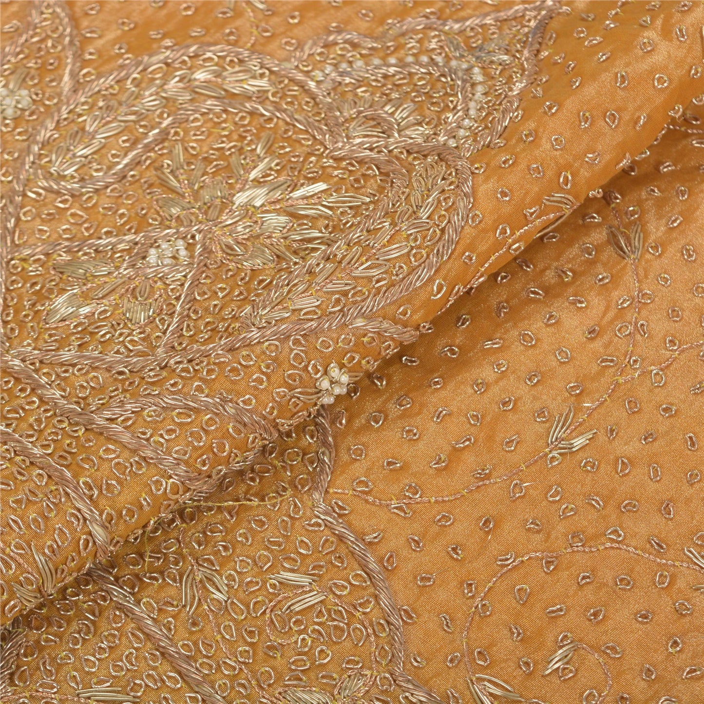 Sanskriti Vintage Golden Long Skirt Pure Tissue Silk Handmade Unstitched Lehenga
