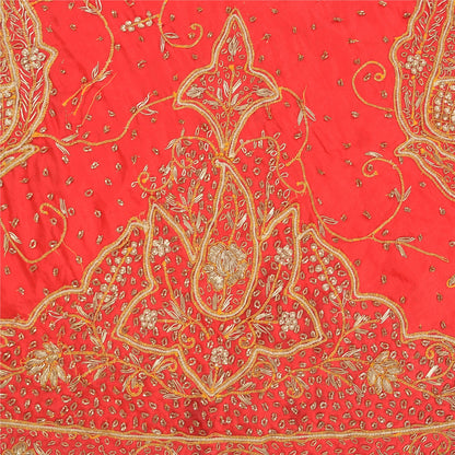 Sanskriti Vintage Red 100% Pure Silk Long Skirt Unstitched Hand Beaded Zardozi
