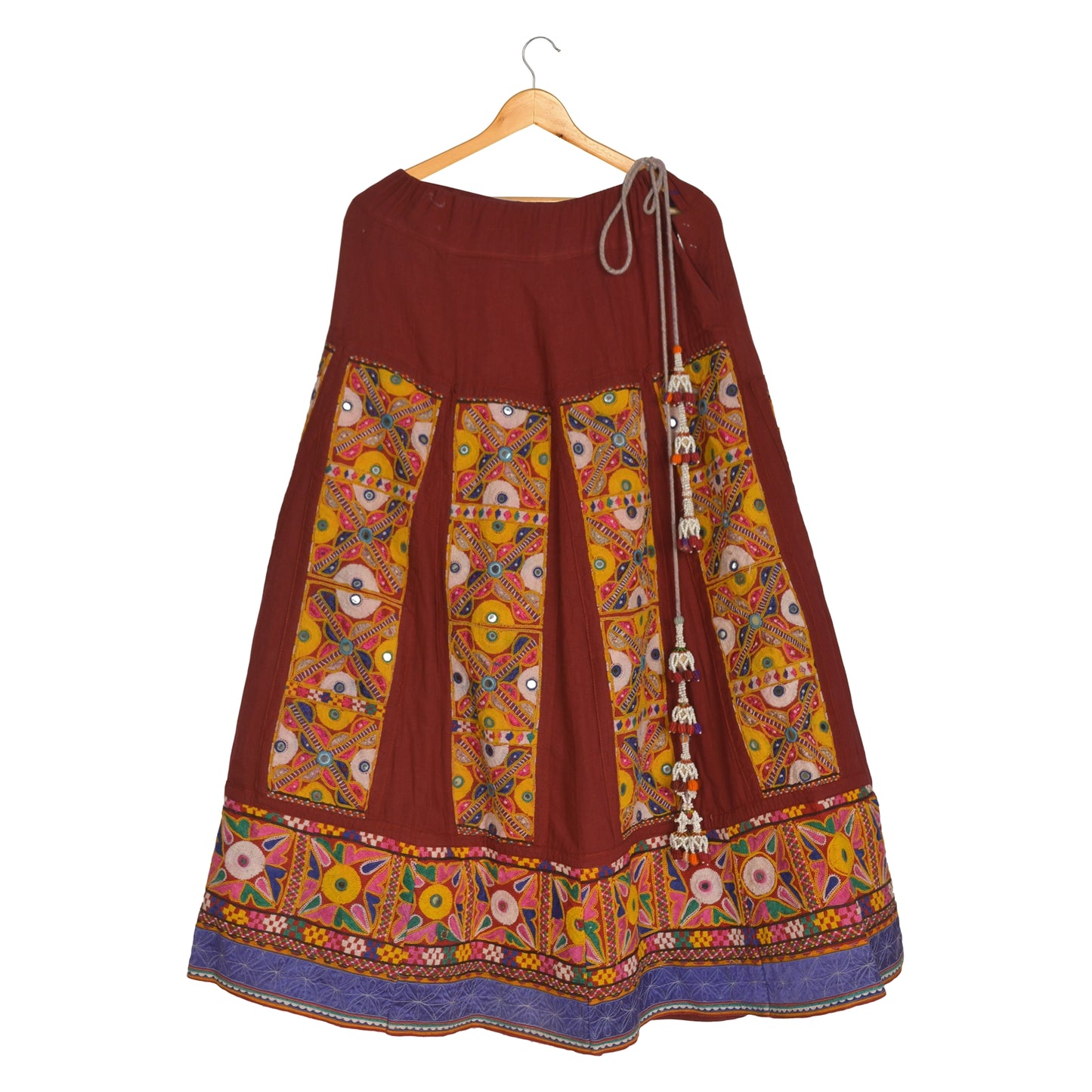Sanskriti Vintage Red 100% Pure Cotton Skirt Stitched Handmade Kutch Work Gujrat