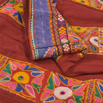 Sanskriti Vintage Red 100% Pure Cotton Skirt Stitched Handmade Kutch Work Gujrat