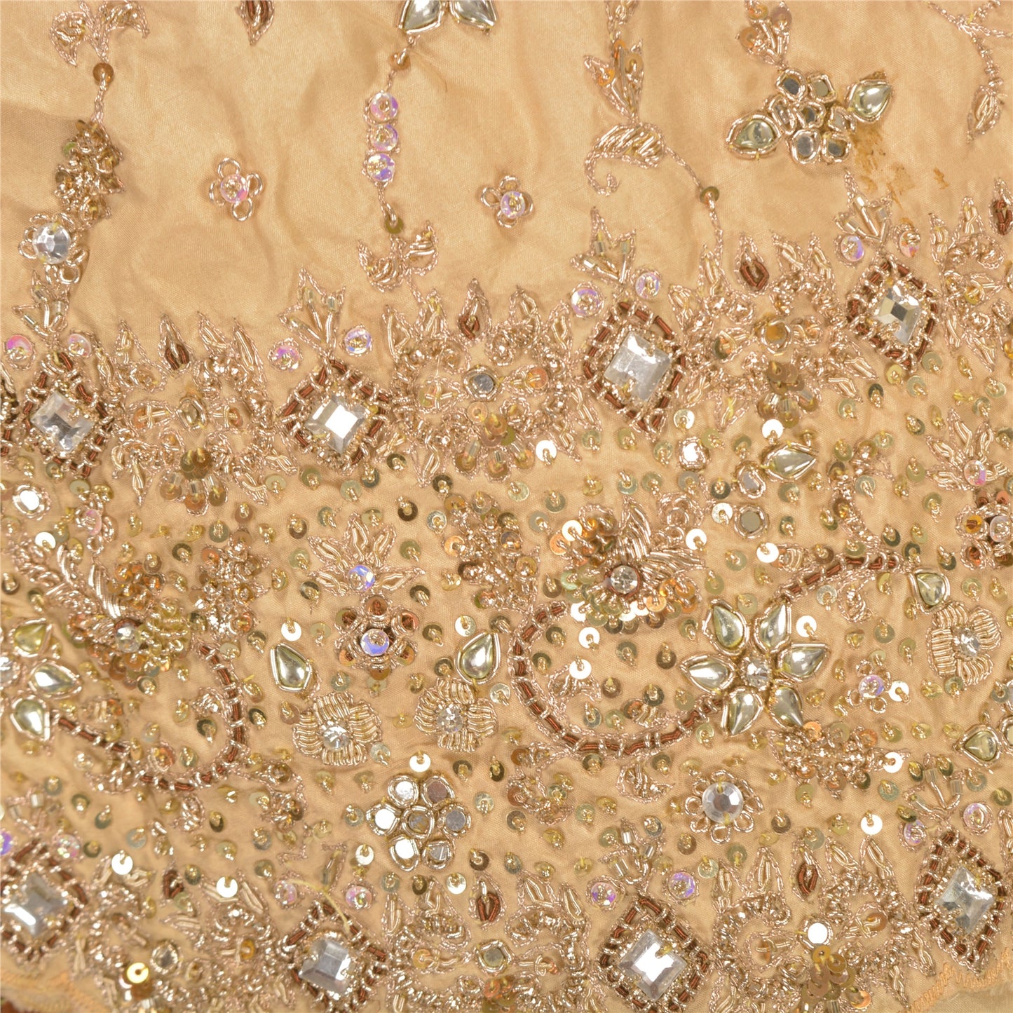 Sanskriti Vintage Bollywood Long Skirt Pure Silk Cream Handmade Stitched Lehenga