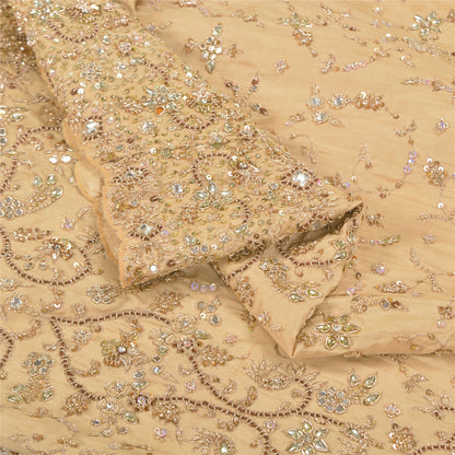 Sanskriti Vintage Bollywood Long Skirt Pure Silk Cream Handmade Stitched Lehenga