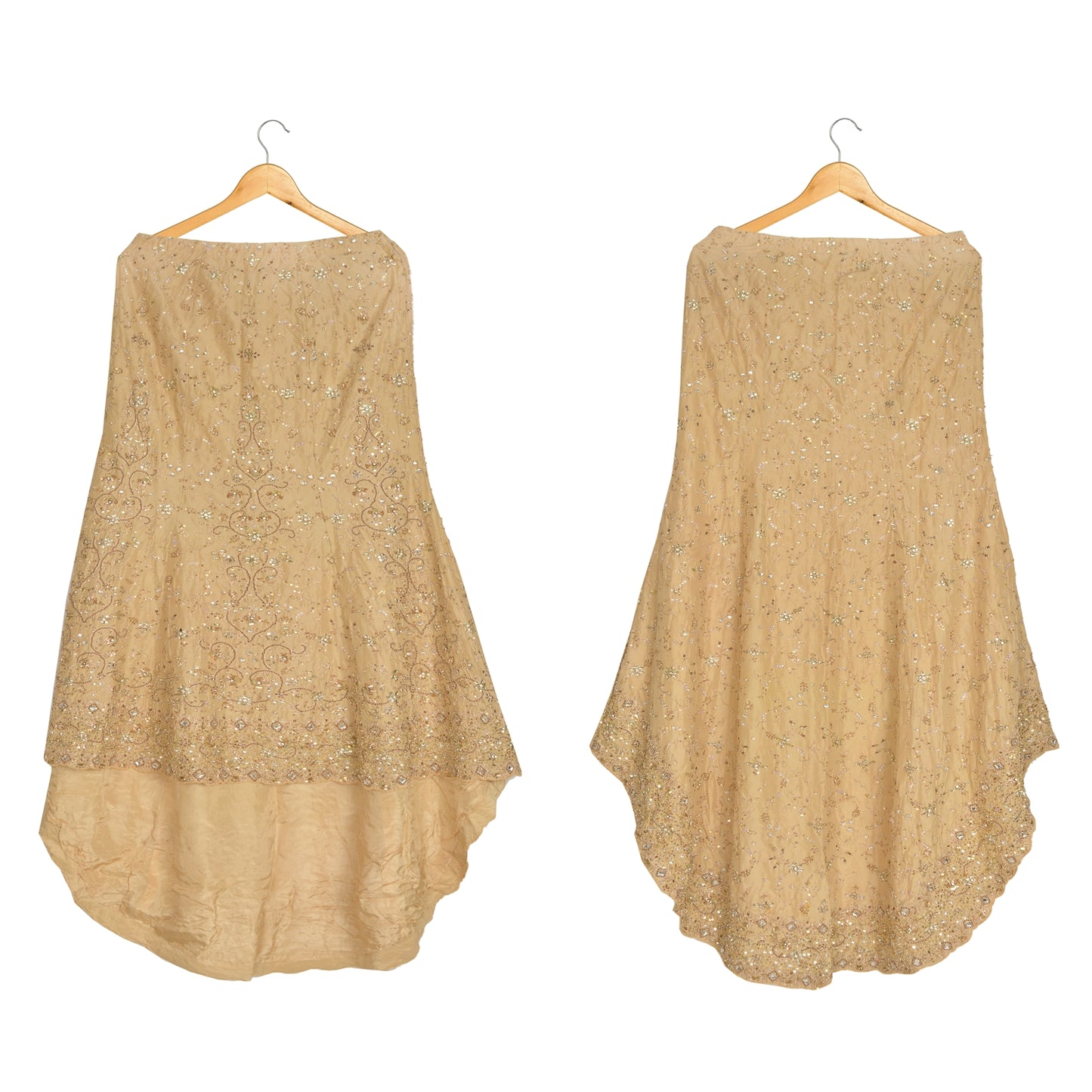 Sanskriti Vintage Bollywood Long Skirt Pure Silk Cream Handmade Stitched Lehenga