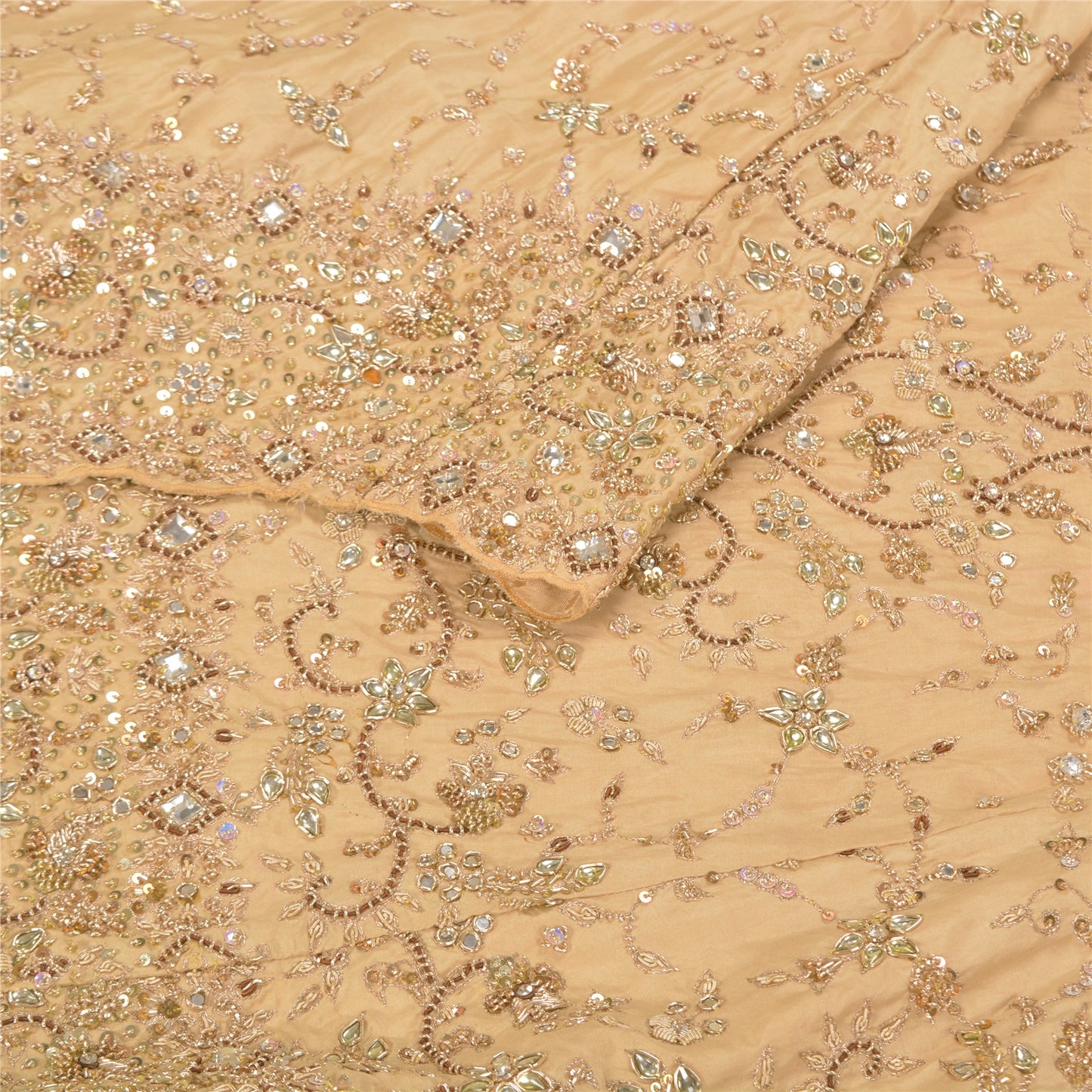 Sanskriti Vintage Bollywood Long Skirt Pure Silk Cream Handmade Stitched Lehenga