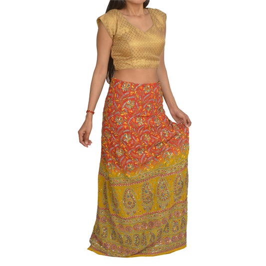 Sanskriti Vintage Long Skirt Pure Georgette Silk Chikankari Unstitched Lehenga