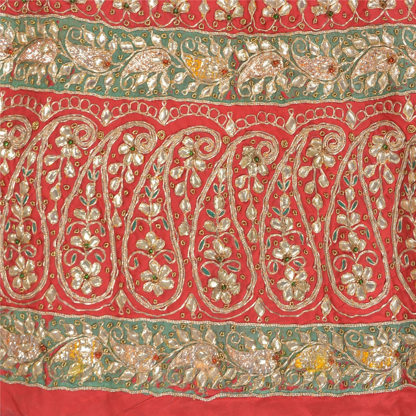 Sanskriti Vintage Wedding Long Skirt Pure Satin Silk Handmade Stitched Lehenga