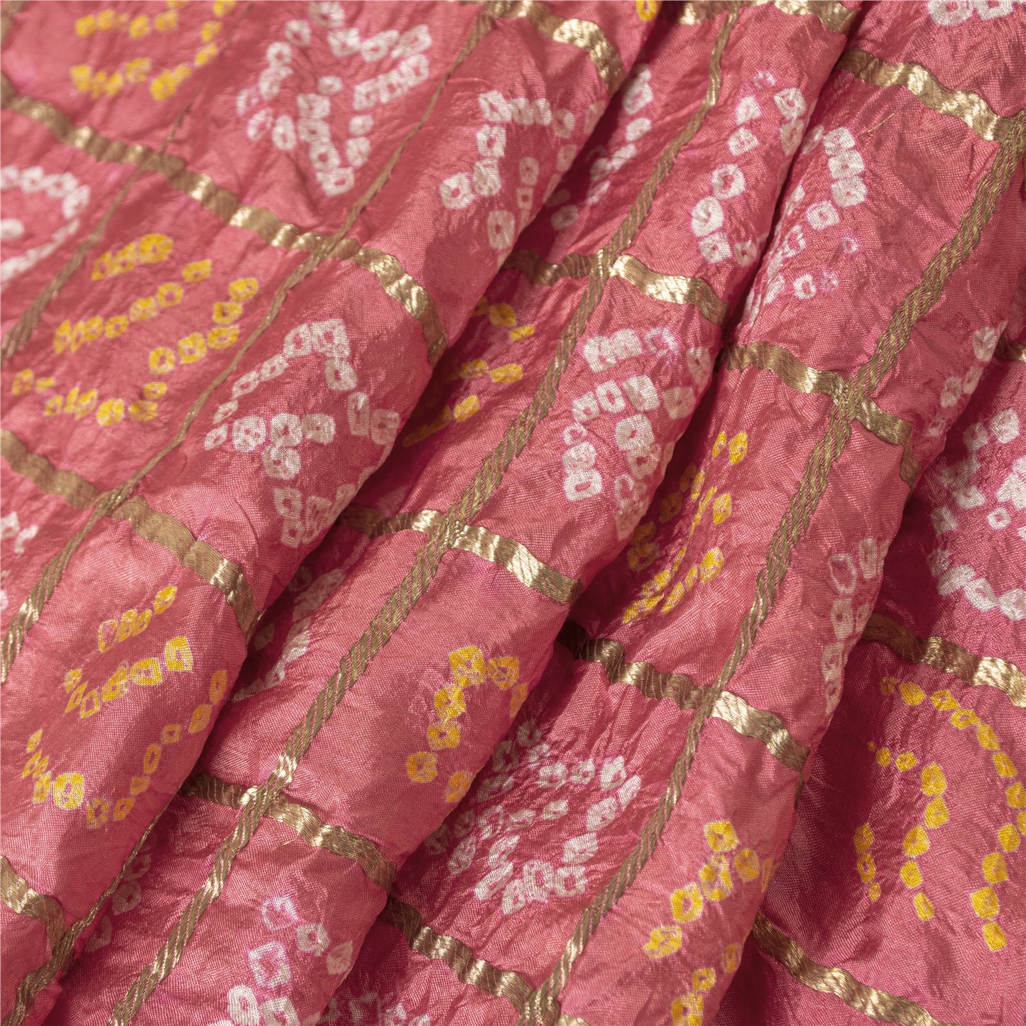 Sanskriti Vintage Long Skirt 100% Pure Silk Pink Bandhani Woven Stitched Lehenga