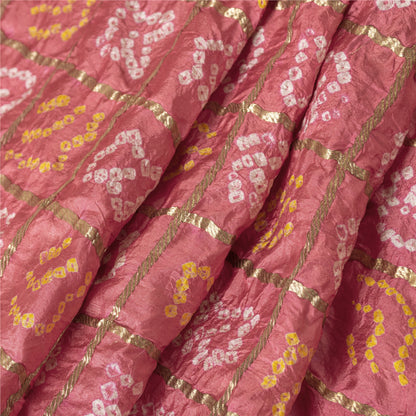 Sanskriti Vintage Long Skirt 100% Pure Silk Pink Bandhani Woven Stitched Lehenga