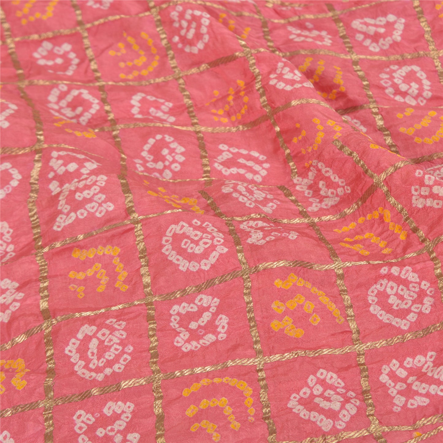 Sanskriti Vintage Long Skirt 100% Pure Silk Pink Bandhani Woven Stitched Lehenga