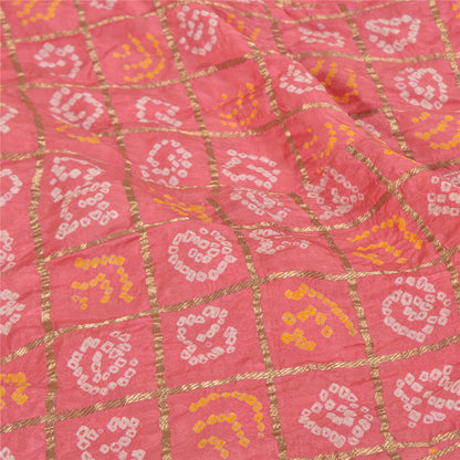 Sanskriti Vintage Long Skirt 100% Pure Silk Pink Bandhani Woven Stitched Lehenga