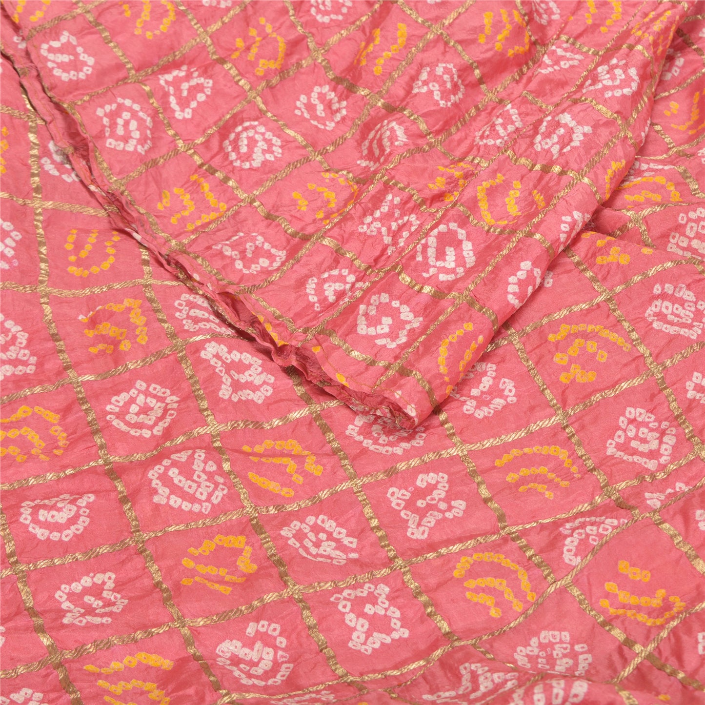 Sanskriti Vintage Long Skirt 100% Pure Silk Pink Bandhani Woven Stitched Lehenga