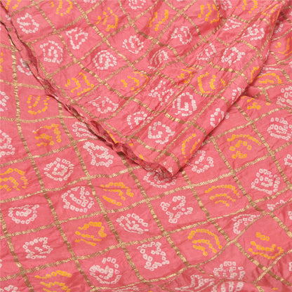 Sanskriti Vintage Long Skirt 100% Pure Silk Pink Bandhani Woven Stitched Lehenga