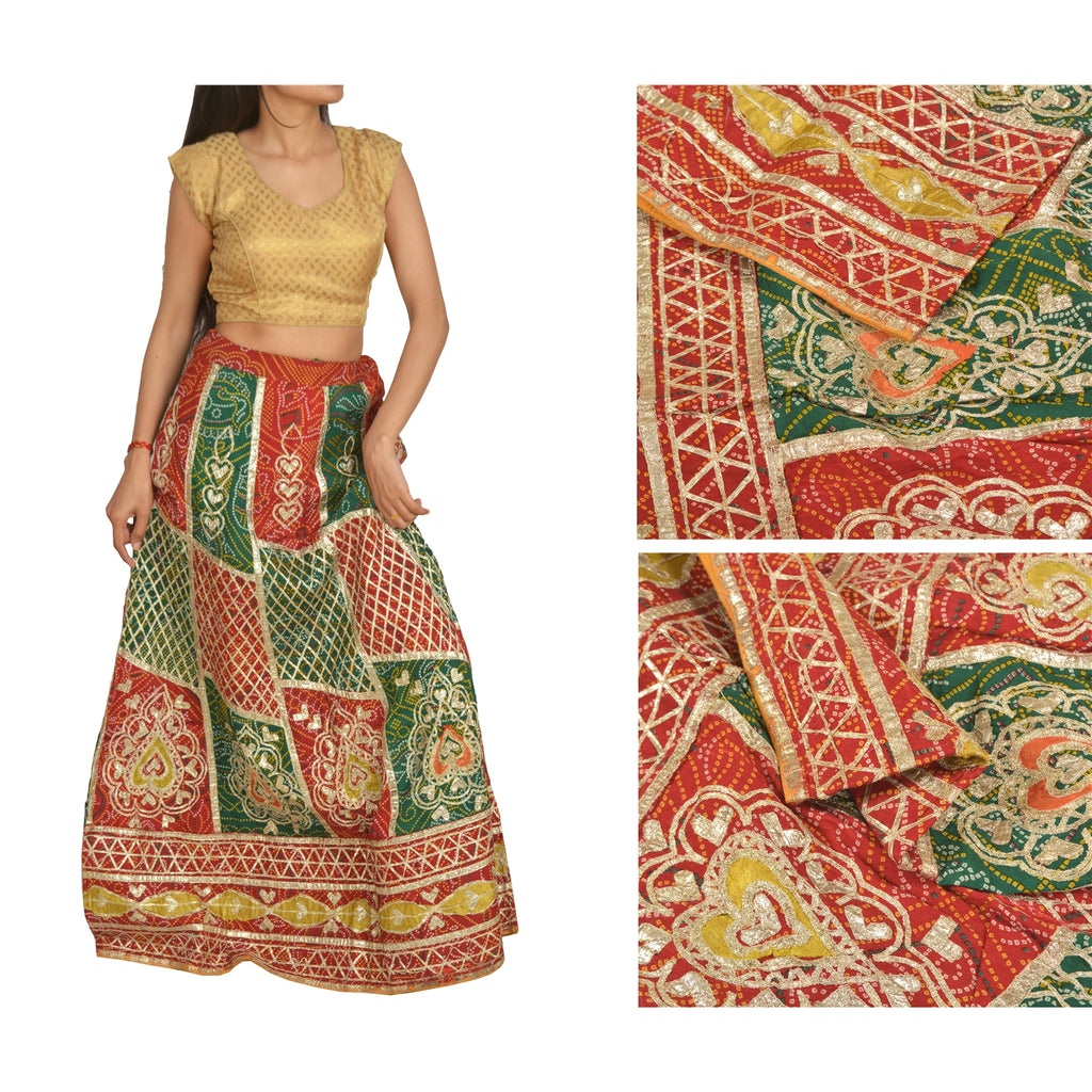 Sanskriti Vintage Long Skirt Pure Cotton Bandhani Printed Stitched Gota Lehenga