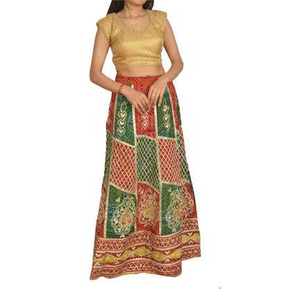 Sanskriti Vintage Long Skirt Pure Cotton Bandhani Printed Stitched Gota Lehenga