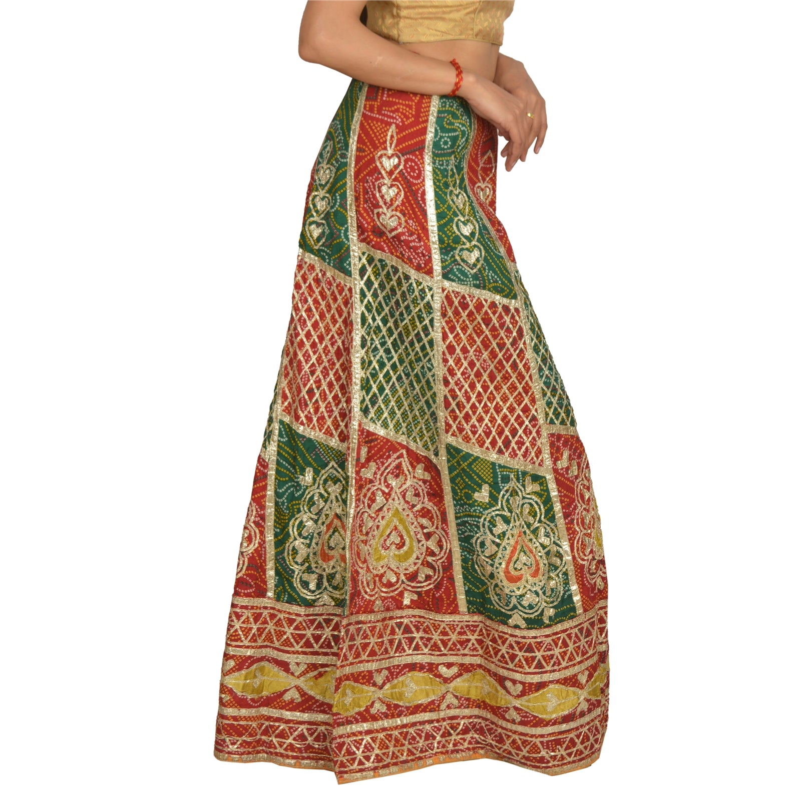 Sanskriti Vintage Long Skirt Pure Cotton Bandhani Printed Stitched Gota Lehenga