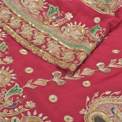 Sanskriti Vintage Rani Pink Pure Georgette Silk Skirt Unstitched Handmade Zardoz