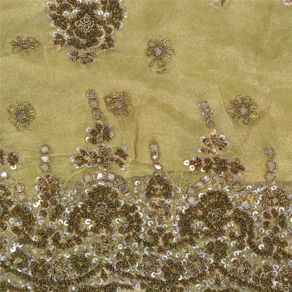 Sanskriti Vintage Long Skirt Net Golden Green Hand Bead Zardozi Stitched Lehenga