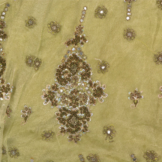 Sanskriti Vintage Long Skirt Net Golden Green Hand Bead Zardozi Stitched Lehenga