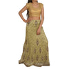 Sanskriti Vintage Long Skirt Net Golden Green Hand Bead Zardozi Stitched Lehenga