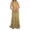 Sanskriti Vintage Long Skirt Net Golden Green Hand Bead Zardozi Stitched Lehenga
