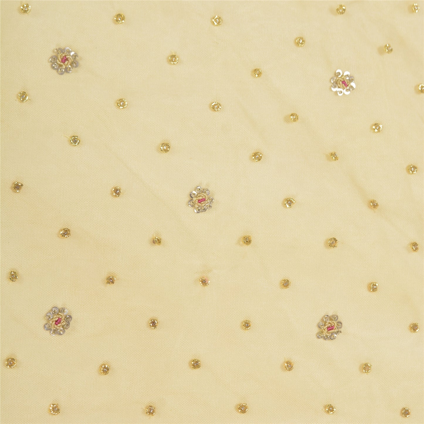 Sanskriti Vintage Long Skirt Net Mesh Pink/Ivory Hand Beaded Unstitched Lehenga