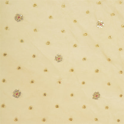 Sanskriti Vintage Long Skirt Net Mesh Pink/Ivory Hand Beaded Unstitched Lehenga