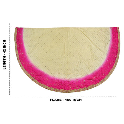 Sanskriti Vintage Long Skirt Net Mesh Pink/Ivory Hand Beaded Unstitched Lehenga