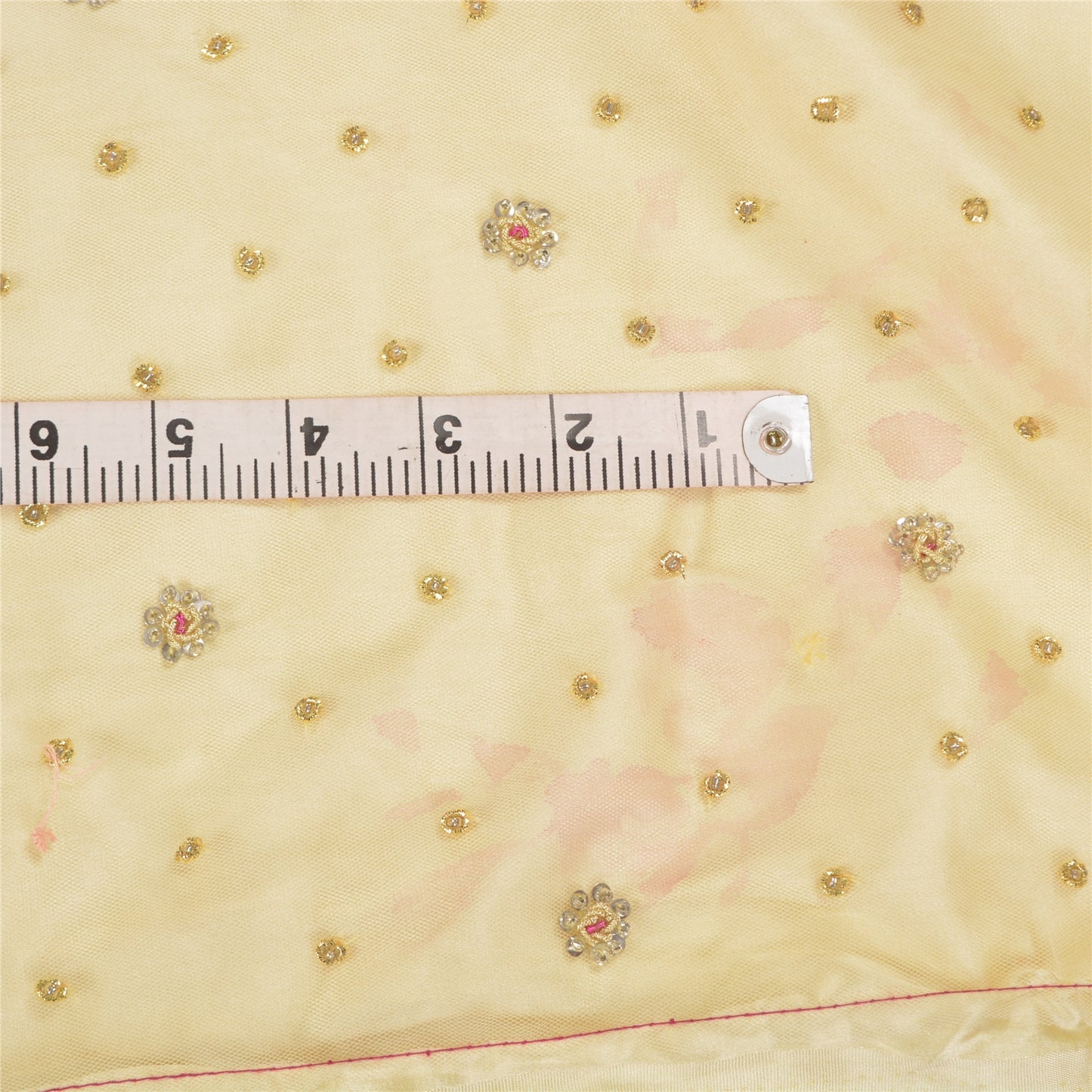 Sanskriti Vintage Long Skirt Net Mesh Pink/Ivory Hand Beaded Unstitched Lehenga