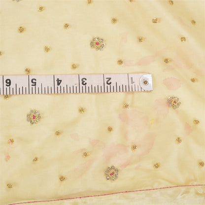 Sanskriti Vintage Long Skirt Net Mesh Pink/Ivory Hand Beaded Unstitched Lehenga