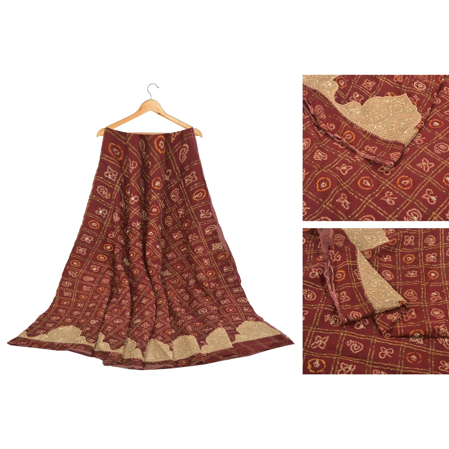 Sanskriti Vintage Long Skirt Pure Cotton Hand Beaded Bandhani Unstitched Lehenga