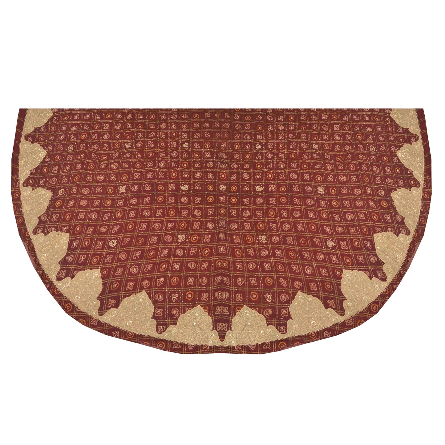 Sanskriti Vintage Long Skirt Pure Cotton Hand Beaded Bandhani Unstitched Lehenga
