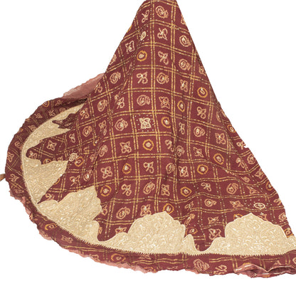 Sanskriti Vintage Long Skirt Pure Cotton Hand Beaded Bandhani Unstitched Lehenga