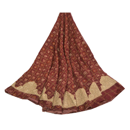 Sanskriti Vintage Long Skirt Pure Cotton Hand Beaded Bandhani Unstitched Lehenga