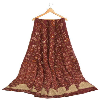 Sanskriti Vintage Long Skirt Pure Cotton Hand Beaded Bandhani Unstitched Lehenga