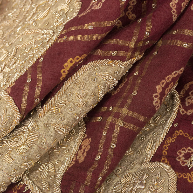 Sanskriti Vintage Long Skirt Pure Cotton Hand Beaded Bandhani Unstitched Lehenga