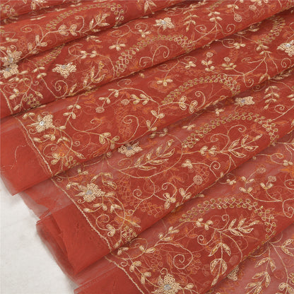 Sanskriti Vintage Long Skirt Net Mesh Orange Hand Beaded Unstitched Lehenga