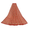 Sanskriti Vintage Long Skirt Net Mesh Orange Hand Beaded Unstitched Lehenga