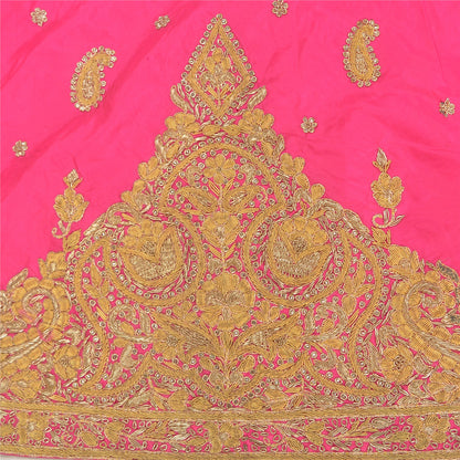 Sanskriti Vintage Long Skirt Pure Silk Hot Pink Hand Beaded Stitched Lehenga