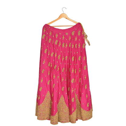 Sanskriti Vintage Long Skirt Pure Silk Hot Pink Hand Beaded Stitched Lehenga
