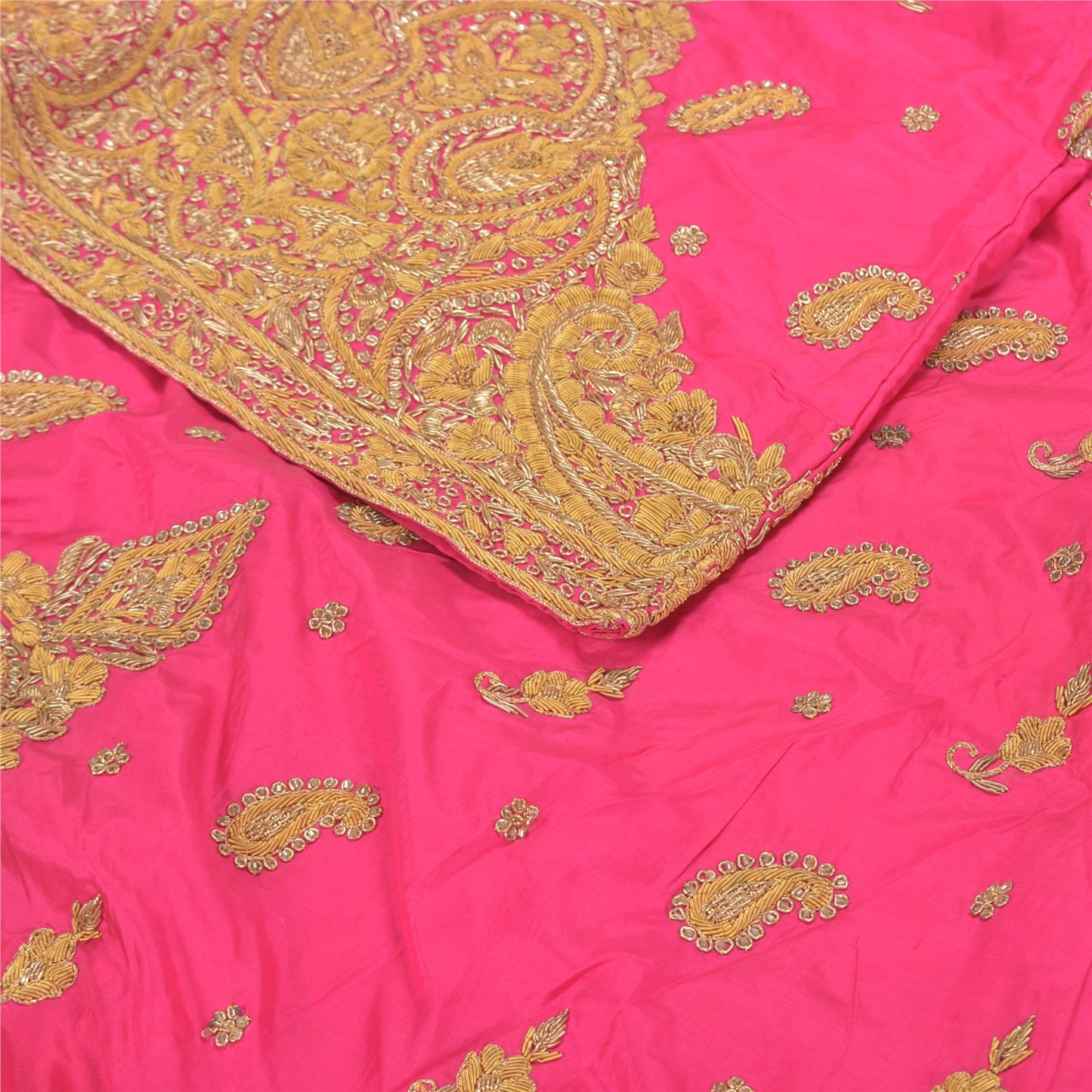 Sanskriti Vintage Long Skirt Pure Silk Hot Pink Hand Beaded Stitched Lehenga