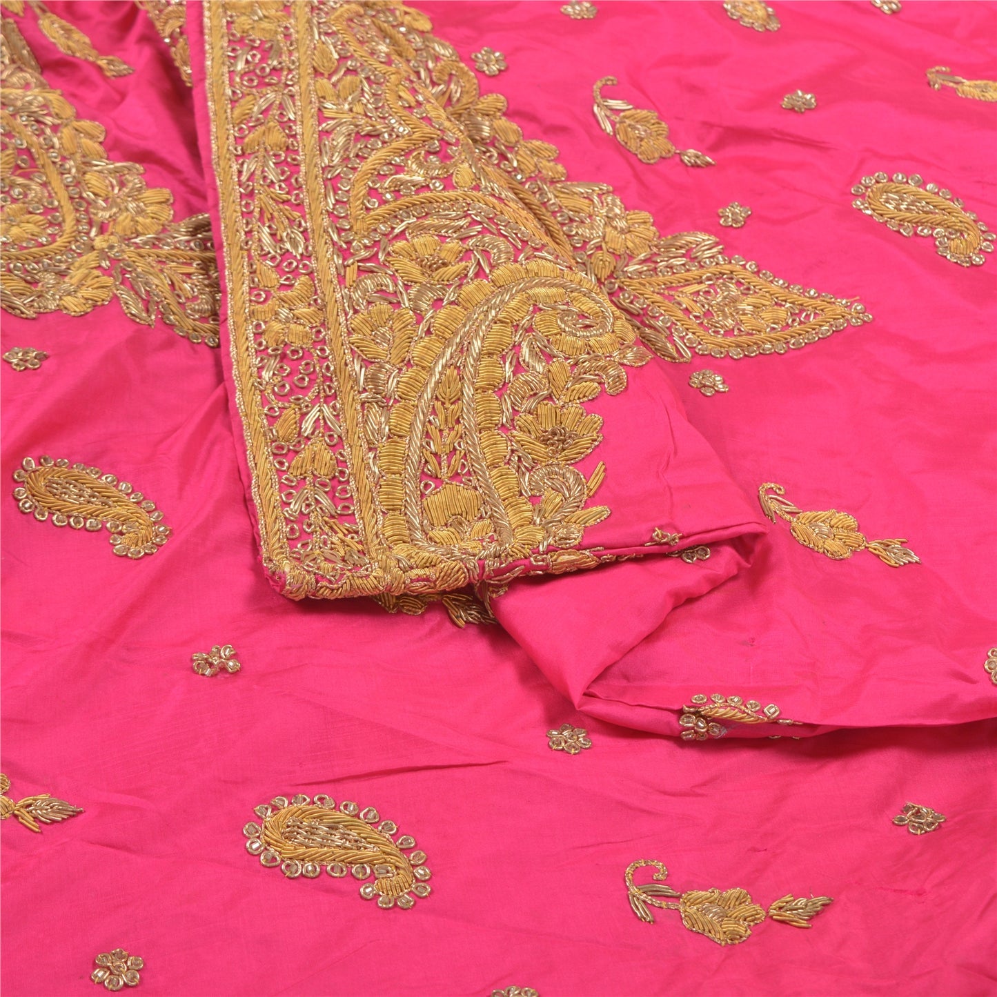 Sanskriti Vintage Long Skirt Pure Silk Hot Pink Hand Beaded Stitched Lehenga