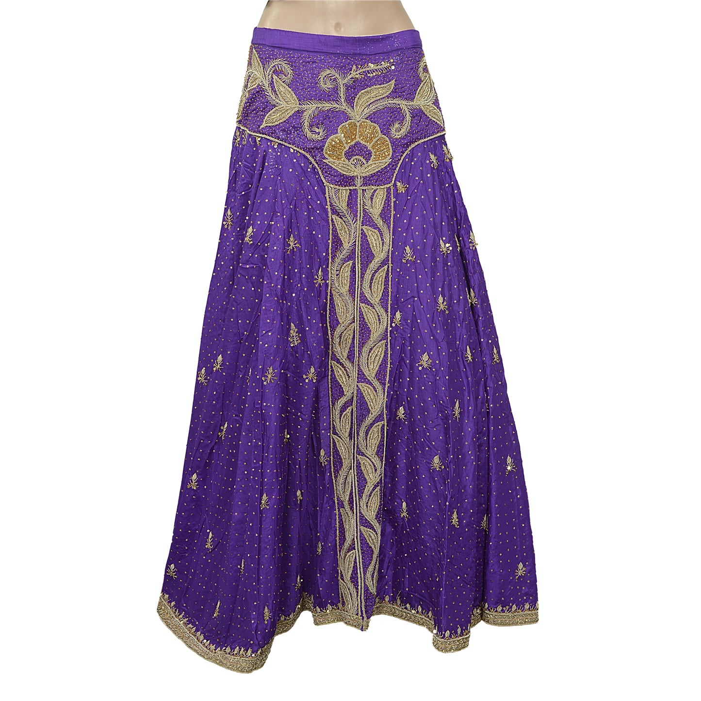 Sanskriti Vintage Purple Skirt Pure Satin Silk Hand Beaded Stitched Lehenga