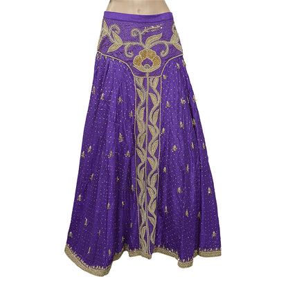 Sanskriti Vintage Purple Skirt Pure Satin Silk Hand Beaded Stitched Lehenga