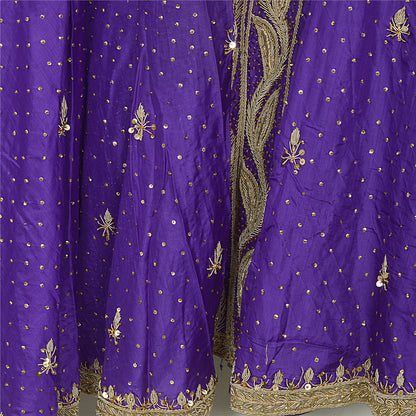 Sanskriti Vintage Purple Skirt Pure Satin Silk Hand Beaded Stitched Lehenga