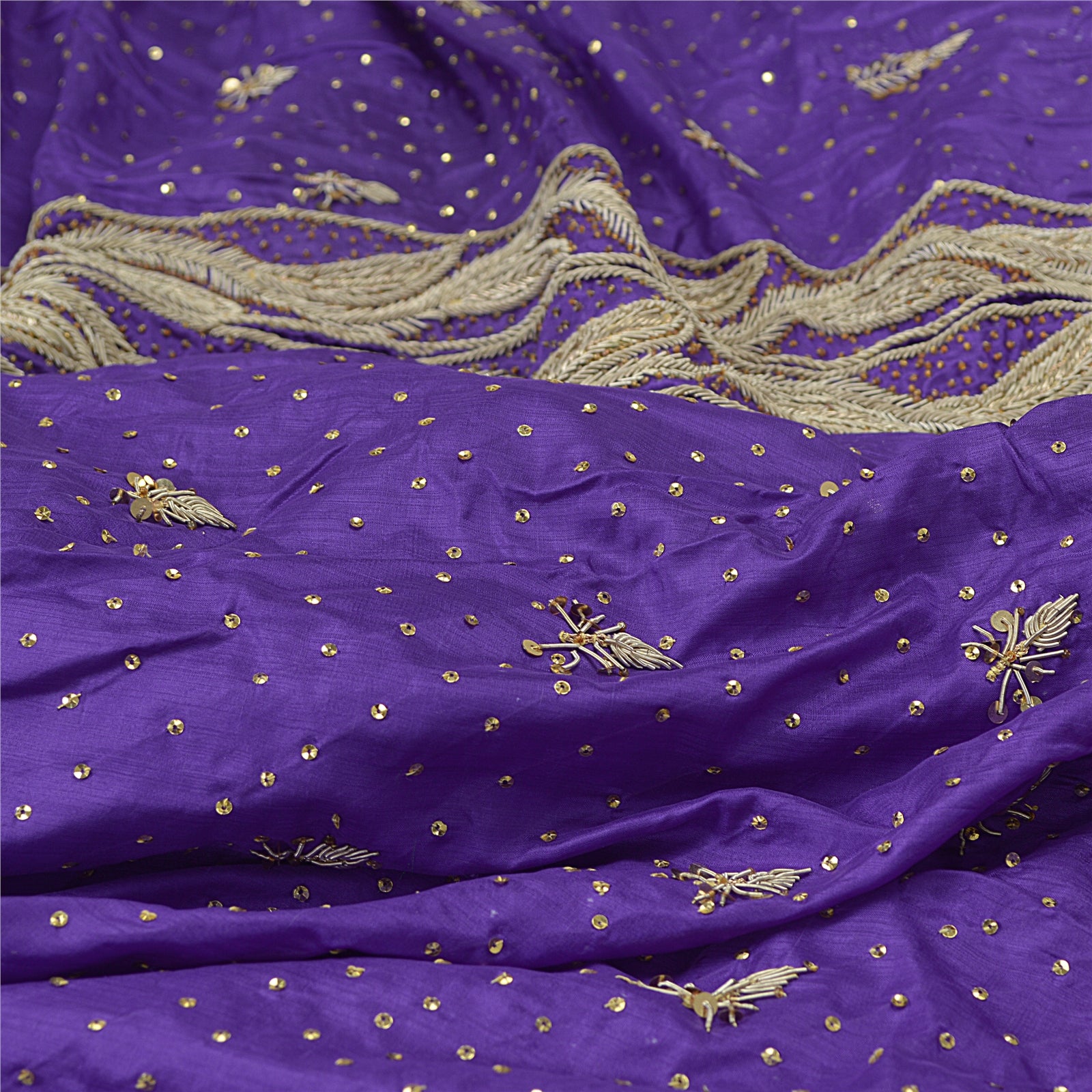 Sanskriti Vintage Purple Skirt Pure Satin Silk Hand Beaded Stitched Lehenga