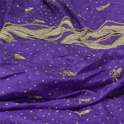 Sanskriti Vintage Purple Skirt Pure Satin Silk Hand Beaded Stitched Lehenga